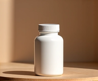 Flacon de supliment Vital Barbat pe un fundal natural